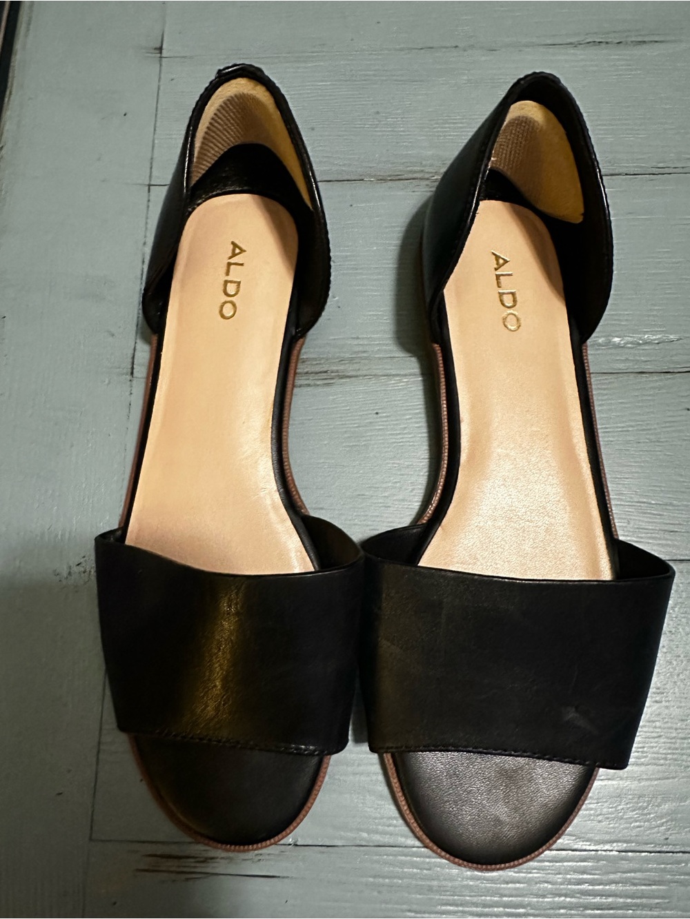 ALDO Black D'Orsay Leather Open-Toe Flats Size 7